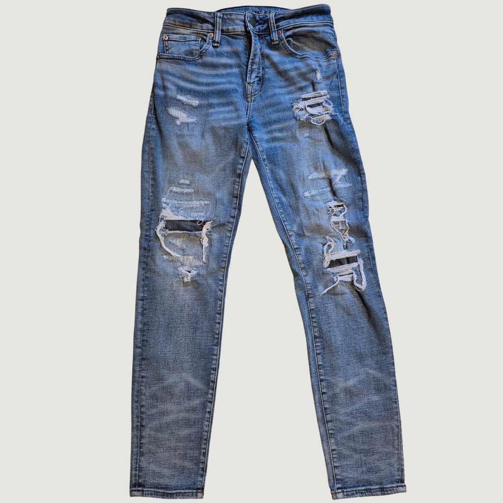 American Eagle Women's Airflex+ Jeans 28x30 Distressed Ripped Slim Fit Jeans